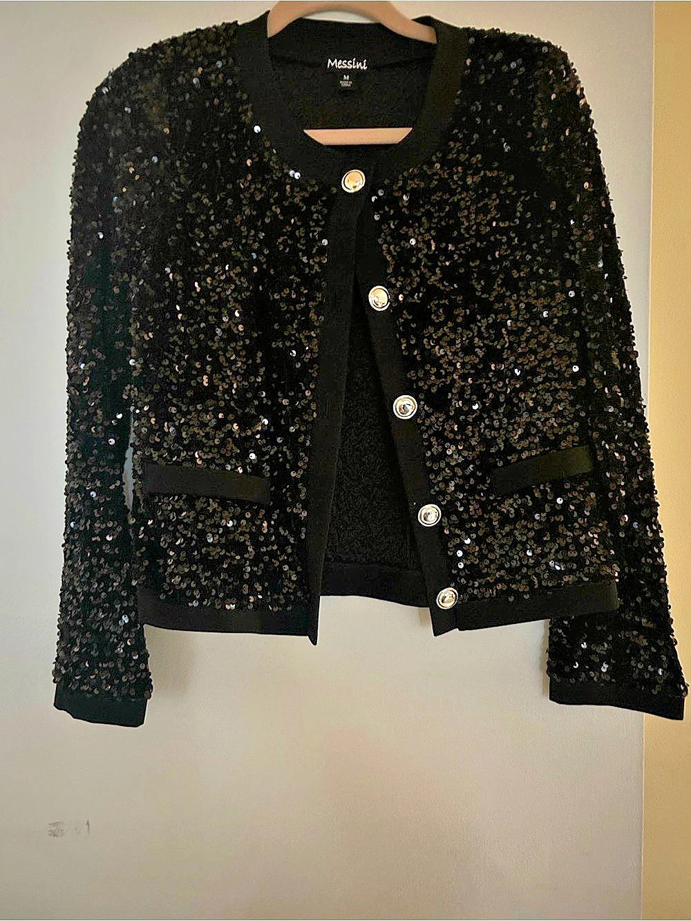 Messini Sequin Jacket in Black Size Medium Like New